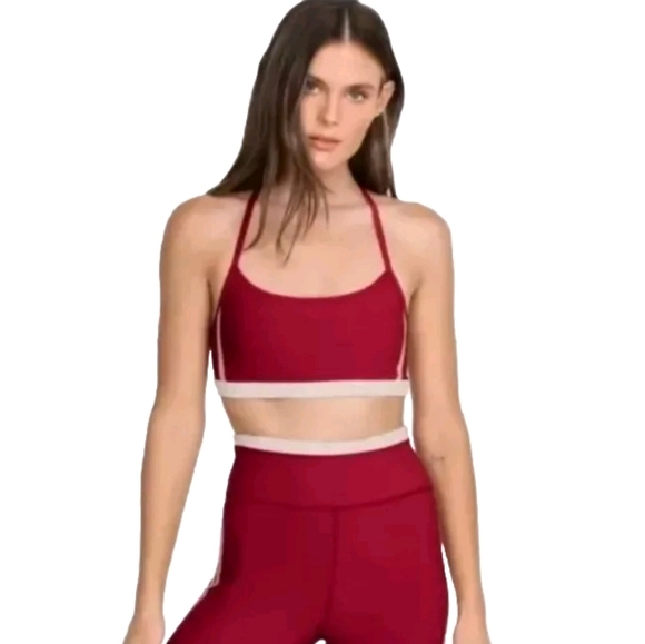 CALME x Johnny Was Endurance Cross Back Sports Bra II in Red with White … - Picture 1 of 9